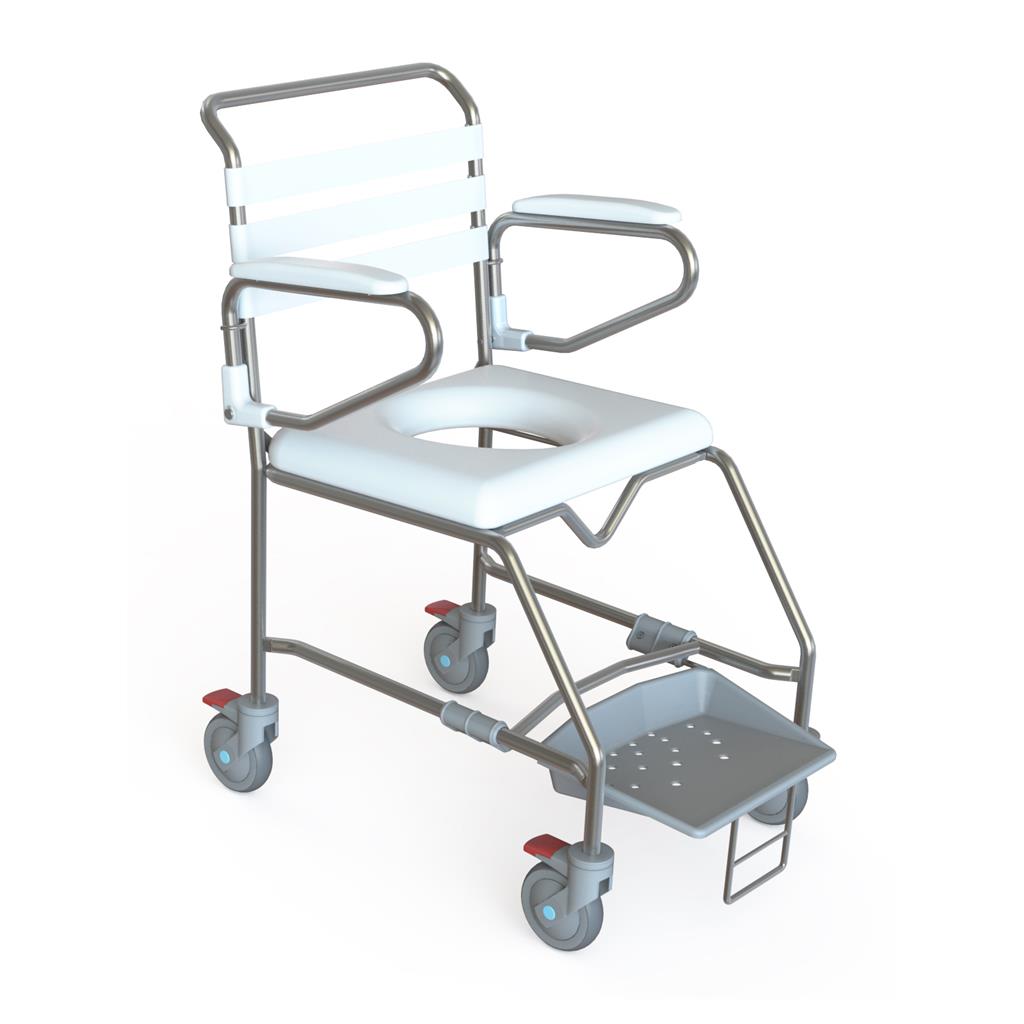 Transit Mobile Shower Commode with Slideout Footplate - 500mm